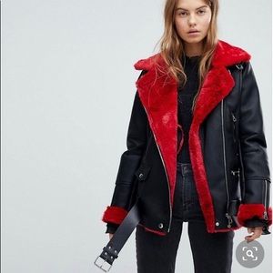(ASOS) Bershka Aviator Faux Leather Jacket